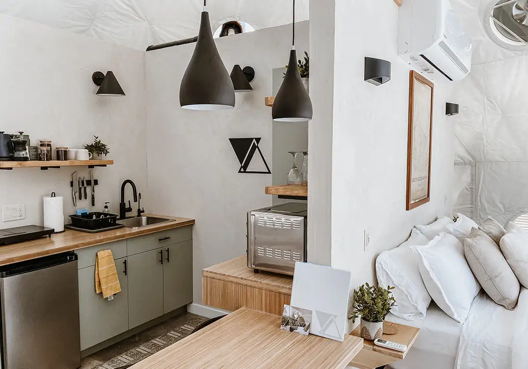 Bed+Kitchen View-Meadow Dome
