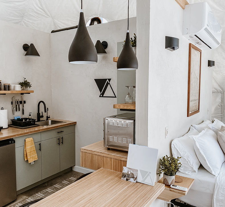 Bed+Kitchen View-Meadow Dome