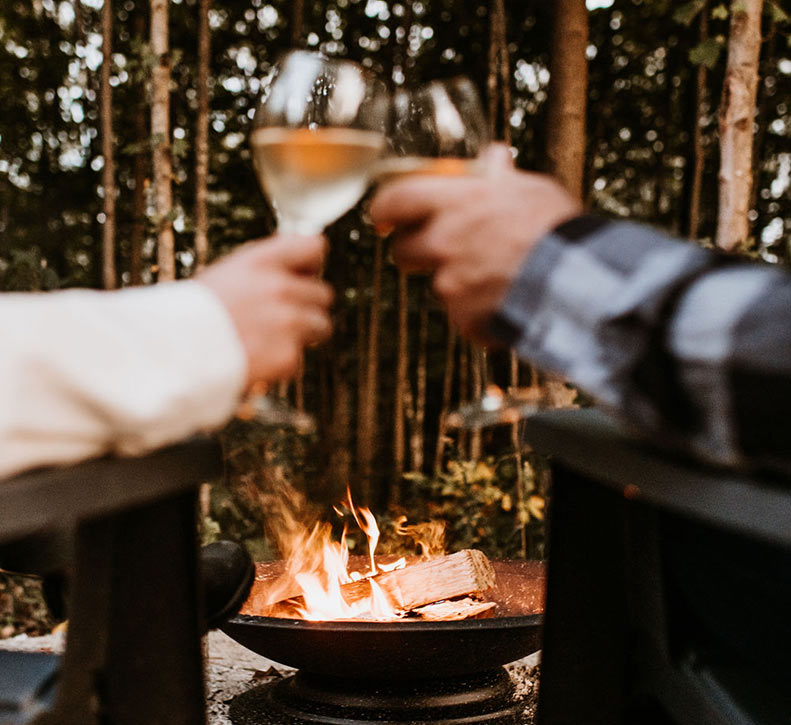 Couple with Wine at Forest Dome Firepit