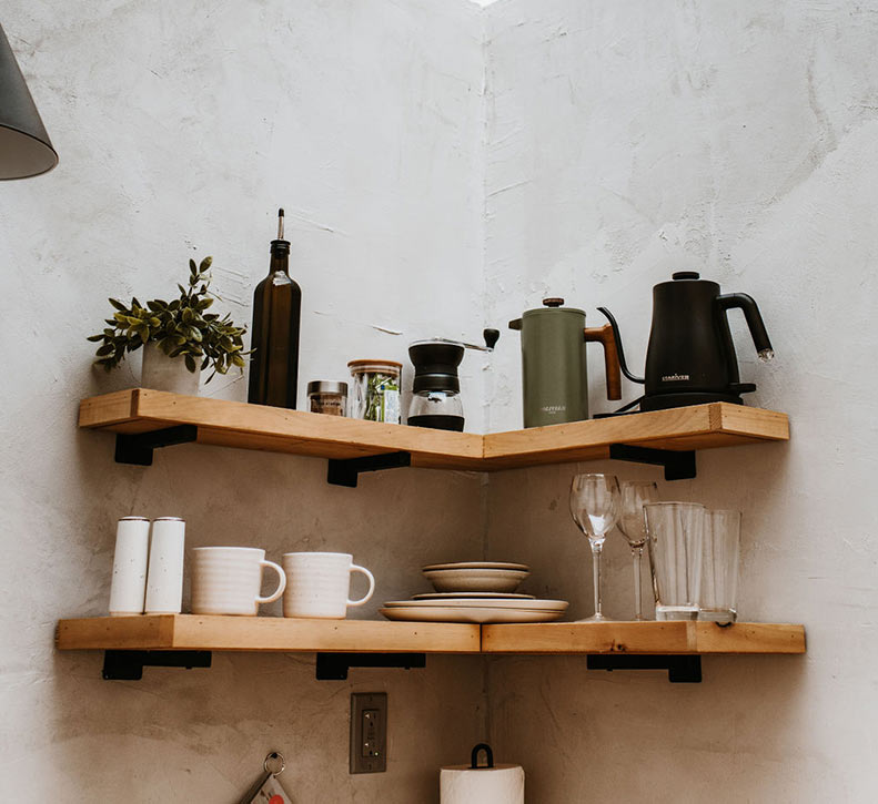 Floating Shelves and Skylight Forest Dome